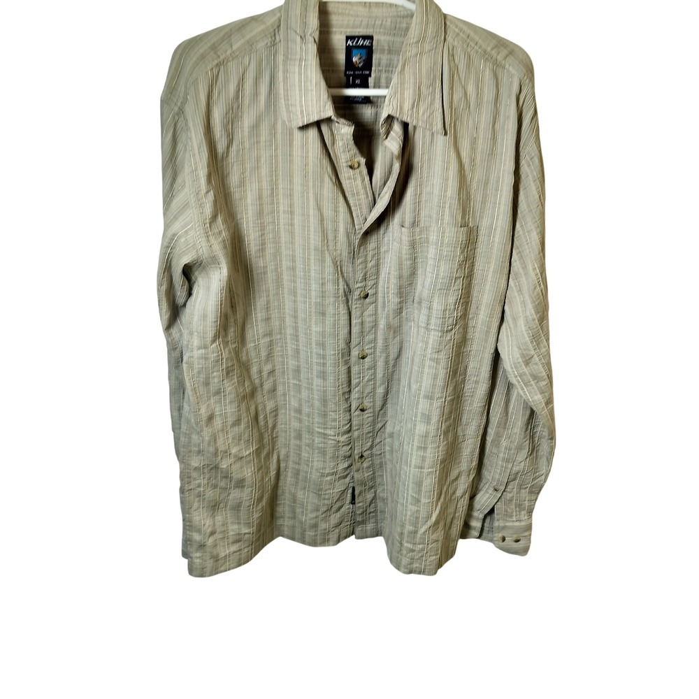 Kuhl Mens XL Long Sleeve Button Down Shirt Textured Stripe‎ Tan Beige Hiking XL